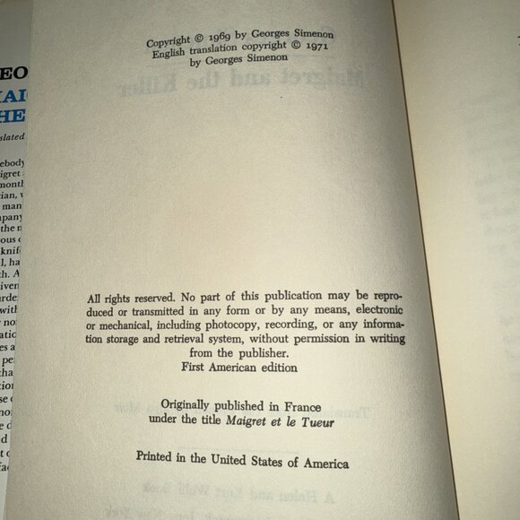 1969 MAIGRET and THE KILLER Georges Simenon Hardcover USA Printing Book Club Ed - Picture 10 of 13